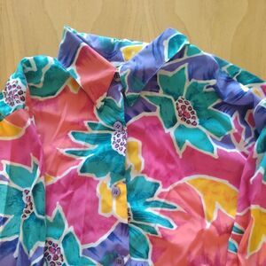 Vintage S.G. Sport Rainbow Floral Polyester Disco Shirt